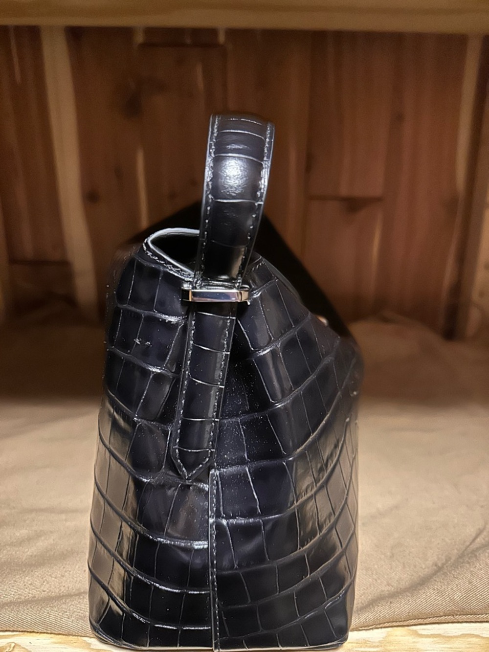 BRAND NEW! BLACK AND SILVER TOTEME T-lock croco-embossed top handle - Picture 6 of 16